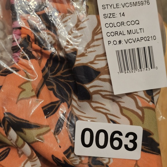 Vince Camuto Women's Dress Size 14 Fits Large Orange Black Midi A-Line Floral - Picture 8 of 8